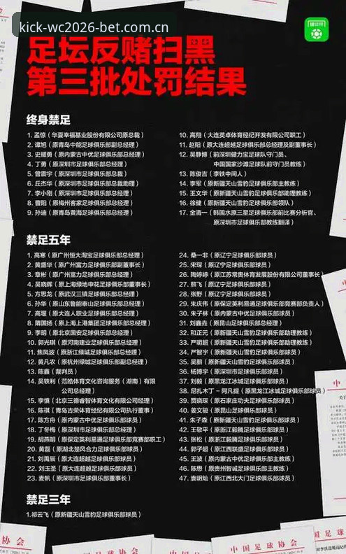 中国足协第三批禁足名单详解：17人终身禁足，48人遭重罚